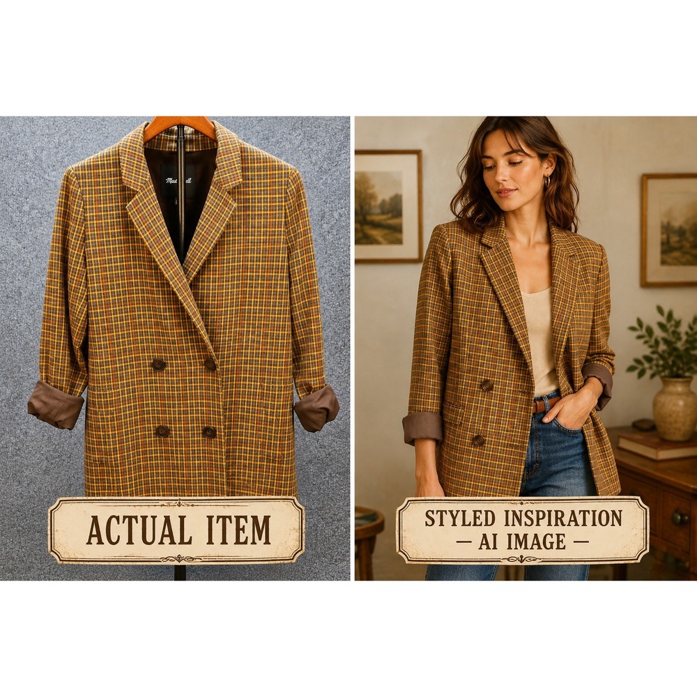 Madewell Plaid Double Breasted Blazer Womens XS Brown Tan Excellent Academia
